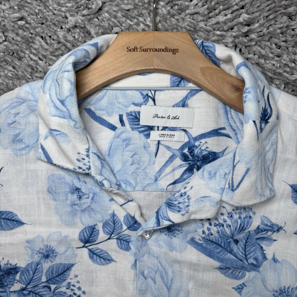 Porter & Ash Linen Blend Hawaiian Shirt Men's Size Large Floral Beach Summer
